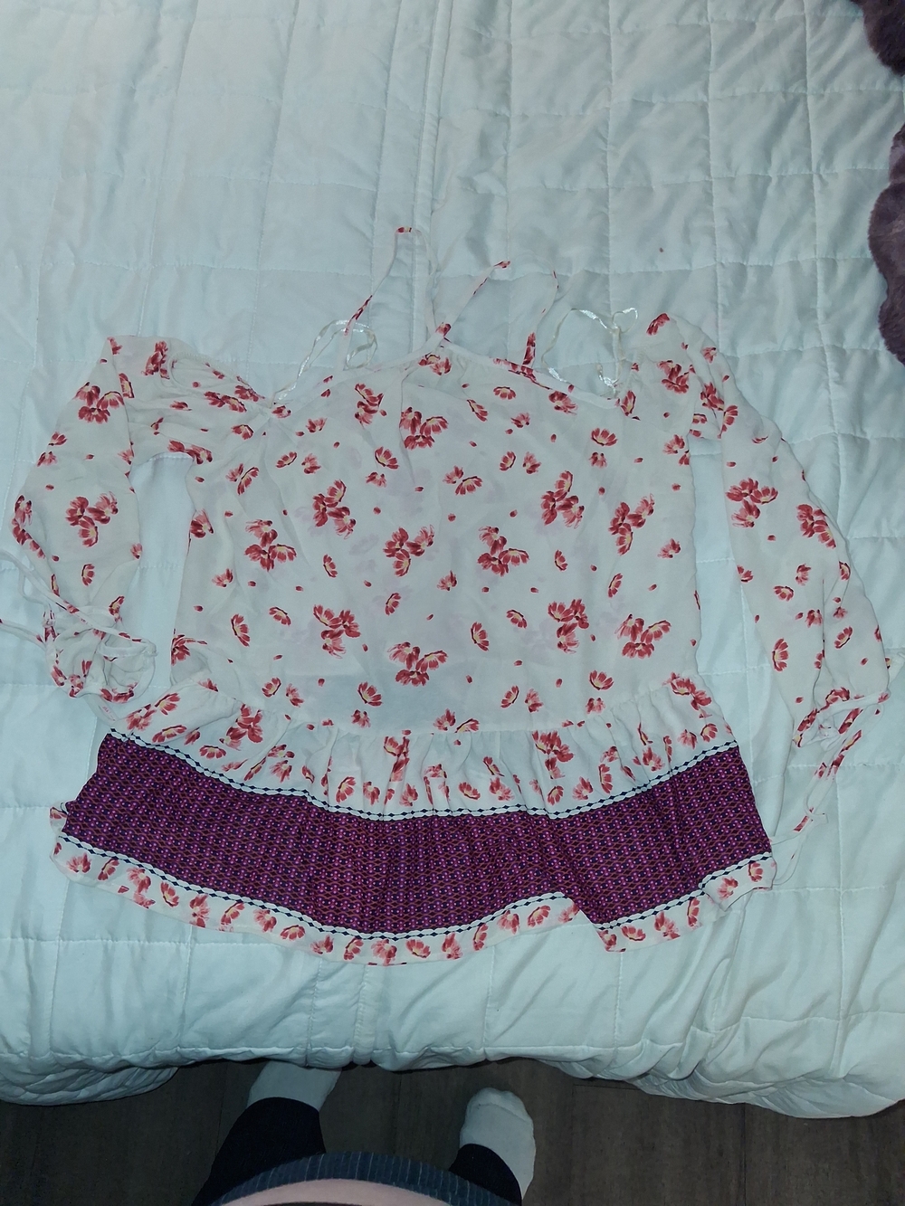Sienna Sky White Floral Off-Shoulder Blouse with Pink Print
